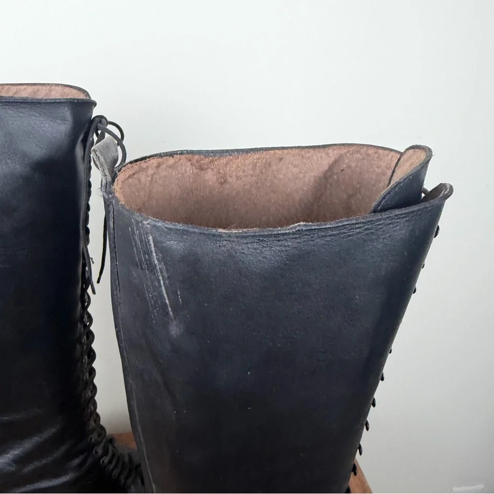 OVVIO Black Leather Lace-Up Knee-High Tall Riding Boots EU 40 - Picture 6 of 9